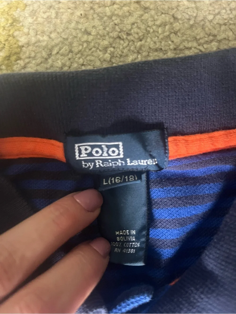 Ralph Lauren Blue Striped Polo with Navy Collar Kids